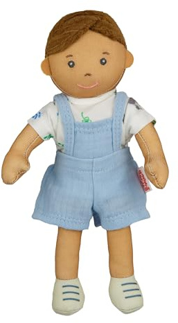Heless 509 - Rag Doll Boy Ben with Blue Dungarees and Shirt to Put on and Take Off, Approx. 22 cm Soft Doll for Cuddling, Playing and Loving