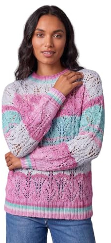 Roman Originals Ombre Stripe Knit Jumper for Women UK - Ladies Everyday Autumn Winter High Neckline Comfy Soft Evening Vacation Work Party Night Out