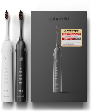 Zanheld® Doppelpack, 2x elektrische Schallzahnbürsten GERO G2 | Bewährte Qualität mit Bürstenkopf & Etui | schwarz-weiß