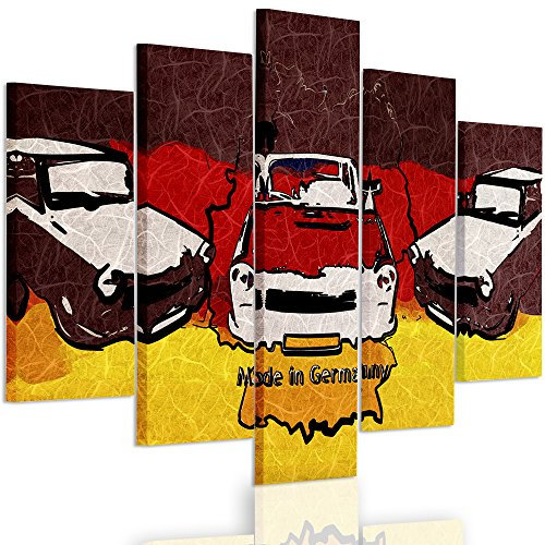 Feeby. Leinwandbild - 5 Teile - Bilder, Wand Bild, Wandbilder, Kunstdruck XXL, 5-Teilig, Typ A, 150x100 cm, WELTKULTUREN, DEUTSCHLAND, ALTE TRABANTEN, VINTAGE, FLAGGE, FARBEN