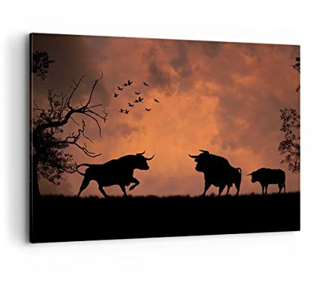 Bilder auf Leinwand 100x70cm Leinwandbild mit Rahmen Tier wütend Stier Groß Wanddeko Bild Schlafzimmer Küche Deko Wandbilder Dekoration Wohnzimmer Wall Decor Canvas Wand Kunstdruck Art AA100x70-0494