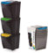 KrysGo 20 Litre Large Stackable Recycling Sorting Colour Coded Plastic Bins with Hinged Lids (Black, Set of 3)