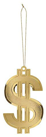 Boland 64513 - Halskette XXL Dollar, 1 Stück, Größe des Anhängers 24 cm, Gold, Modeschmuck, Hip Hop, Collier, Verkleidung, Karneval, Mottoparty, Gangster, Amerika, Geldsymbol, Kunststoff