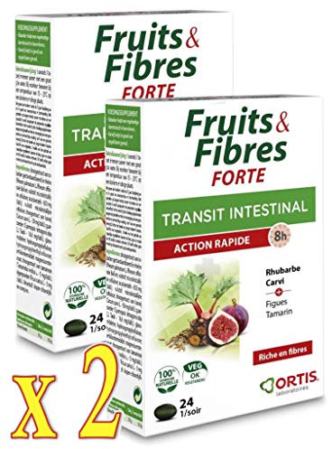 ORTIS Fruits & Fibres FORTE Transit Intestinal - Action RAPIDE 8h - Complément Alimentaire 24 Comprimés - Lot de 2 Boites(2)
