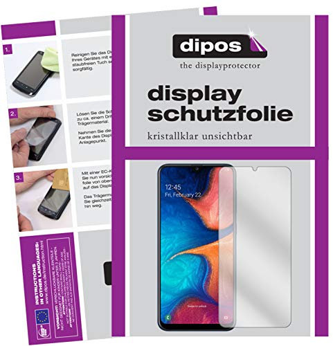 dipos I 2X Schutzfolie klar kompatibel mit Samsung Galaxy A20e Folie Displayschutzfolie (bewusst Kleiner als das Glas, da Dieses gewölbt ist)