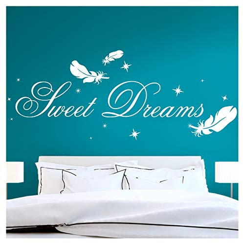 Grandora Wandtattoo Zitat Sweet Dreams mit Sternen & Federn I weiß (BxH) 140 x 39 cm I Wandaufkleber Kinderzimmer Aufkleber Wandsticker Schlafzimmer W914