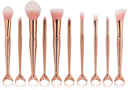 LULI 10 pinceaux de Maquillage sirène Queue de Poisson Blush Pinceau pinceaux de beauté Fard à paupières Arc en Ciel (Color : Gold)