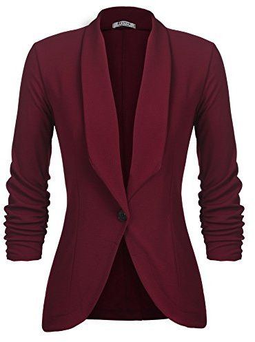 UNibelle Blazer dam sportig elegant lång blazer 3/4 ärm sommar lätt business kontor blazer jacka enfärgad öppen front jacka smal passform S-3XL, Vinröd, 3XL