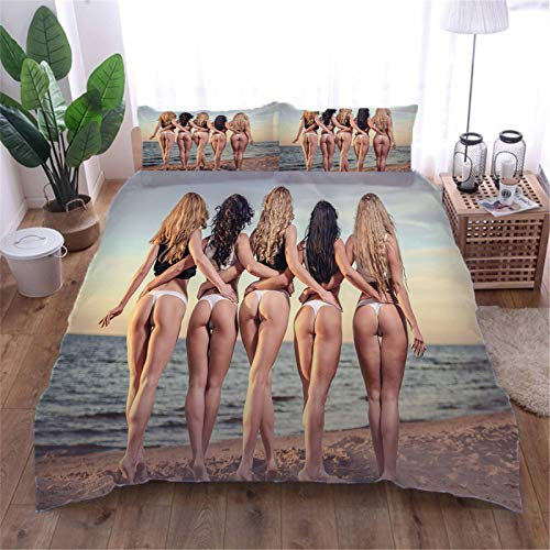AOUAURO Bettwäsche 135x200 Sexy Frau Bettbezug Set 3D Bedruckte 3-Teiliges Polyester mit Reißverschluss 1 Bettbezug und 2 Kissenbezug 80x80cm 3 Stück Einzelbett