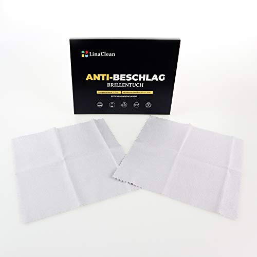 LinaClean 2er Pack Anti Beschlag Brillentücher, kein Maskennebel mehr, für alle Gläser geeignet. Abwischen und Nebelfrei