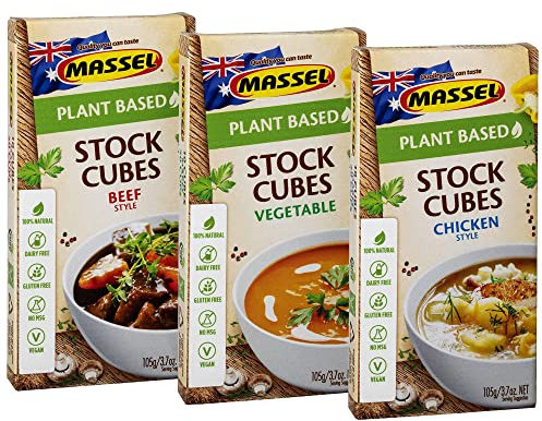 Massel Ultracube Plant-Based Stock Cubes Variety, Gluten-Free Broth Cubes, Beef, Chicken, and Vegetable Flavours, 105g, Pack of 6