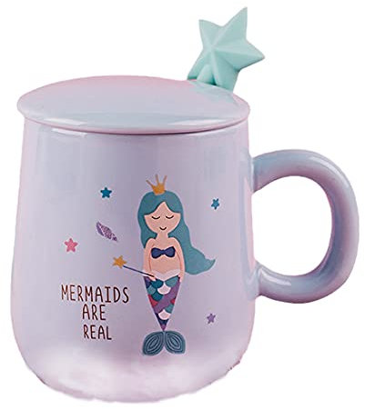 Unicorn Mug with Lid Spoon 3D Cute Ceramic Coffee Tea Cup Couple Mug Set Birthday Gift for Women Friend Lovers (mermaid blue, 400 ml)