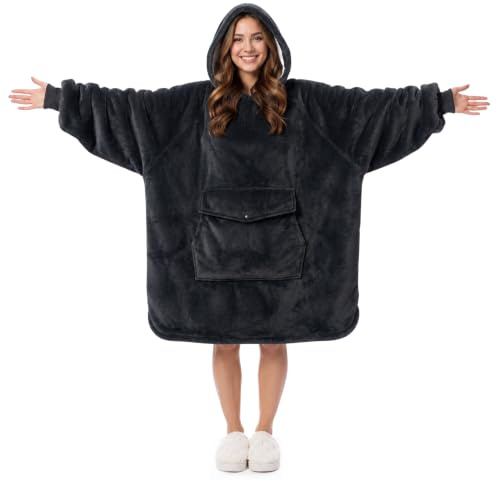 Krifey Wearable Blanket Hoodie, Oversized Sherpa Fleece Sweatshirt with Giant Pocket, Birthday Gifts for Women, Mom, Sister, Dark Gray
