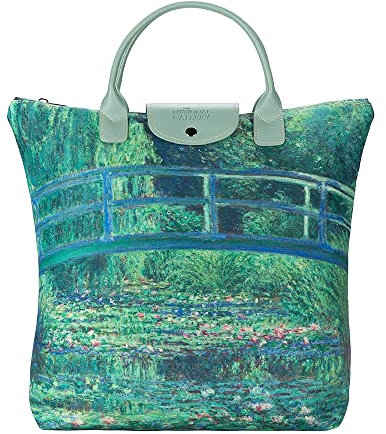 Signare Canvas Foldable Tote Bag Reusable Shopping Bag Grocery Bag with Famous Art Design… (Monet - The Water Lily Pond)