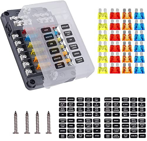 Greluma bloque fusibles hoja 12 vías, soporte caja fusibles impermeable 12 V, caja fusibles bus negativo 12 circuitos con indicador LED para automoción,coche,camión,barco,marina,caravana,furgoneta