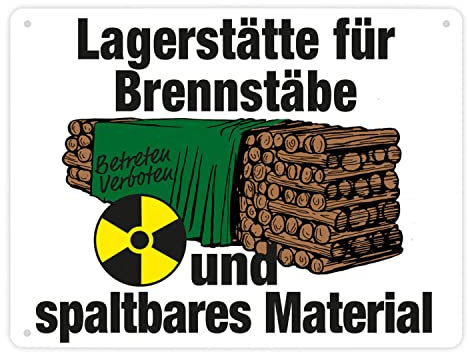 Lagerstätte für Brennstäbe - Brennholzlager Metallschild XL in 21x28 cm in Weiß für Menschen die Holz für den eigenen Ofen lagern und Witze über AKW lustig finden Atomkraftlager