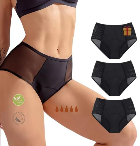 So'Cosy 3er-Pack Damen Menstruationshöschen ADRIA | Auslaufsichere Periodenunterwäsche | Bio-Baumwolle | Hohe Taille | Ultraabsorbierend | Periodenslip für Teenager & Frauen