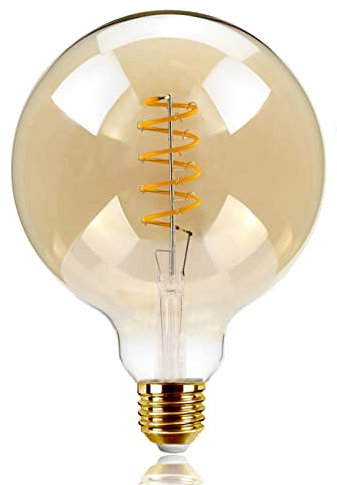 EXTRASTAR Vintage LED Light Bulb, E27 Edison Screw 6W(42W Equivalent) G125 Large Globe LED Spiral Filament Bulbs, 500LM, 2200K Warm White, Old Fashioned Bulbs, Amber Glass, Non-dimmable, 1 Count