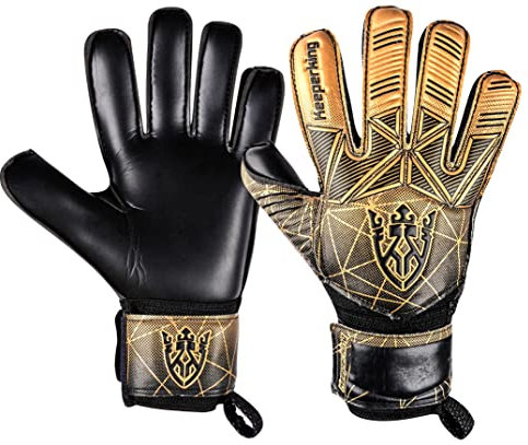 Keeperking Torwarthandschuhe Erwachsene Kinder Jugend mit und ohne Fingerschutz Fußballhandschuhe abnehmbar fingersave 4mm Unisex (7, Gold- Abnehmbar FS)
