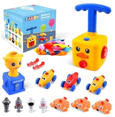 BAKAM Power Balloon Car Toy for Kids, Balloon Launcher Car Toy Set for Kids Science Toy, Inflatable STEM Balloon Pump Cars Racer Kit for Boys Girls (Duck)
