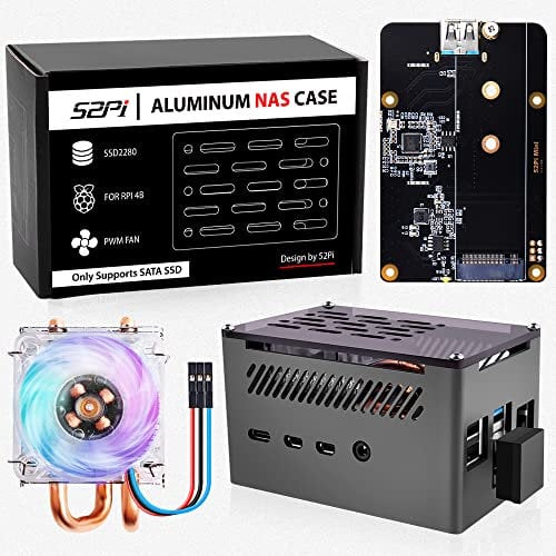 GeeekPi Raspberry Pi 4 Aluminum NAS Case with ICE Tower Cooler and M.2 SATA SSD Adapter Board,Raspberry Pi 4 Passive Aluminum Case with 4007 Ultra-Quiet PWM Fan for Raspberry Pi 4 Model B 2GB 4GB 8GB