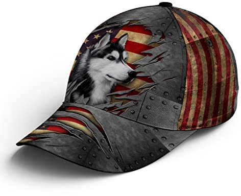 494 Basecap Siberian Husky Hund Amerikanische Flagge Crack Metal Baseball Mütze Outdoor Baseball Cap Sport Baseballkappe Für Herren, Damen, Running