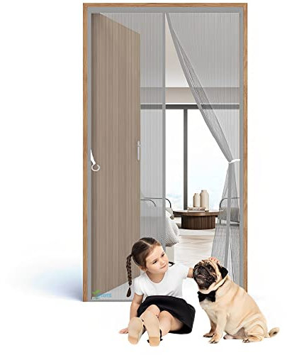 Moschiera per Porta Esterna, 205 x 185 cm Tenda Anti-zanzare Totalmente Magnetica, Anti Insetti Traspirante Tenda da Porta, per Finestre Familiari Camper Scuole【Grigio】