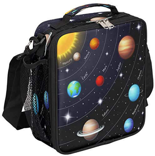 Universe Galaxy Solar System Lunch Box Bag, Planet Lunchbox Insulated Lunch Bag Tote Bag Thermal Cooler with Removable Adjustable Shoulder Strap for Women Men Office Picnic