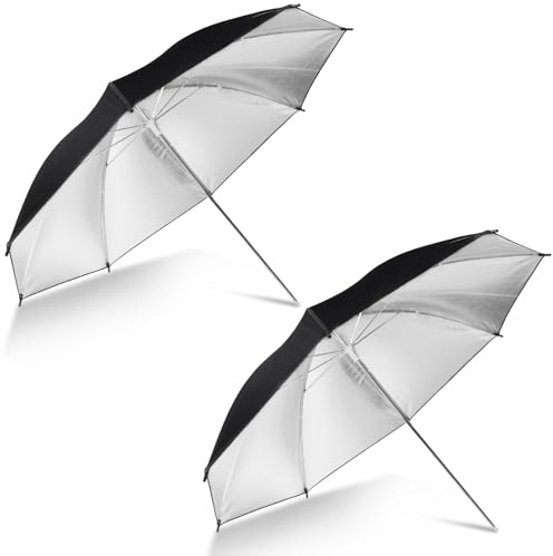 Hahawalker [2 Pack] 43 Black/Silver Reflective Umbrella Kit for Contrast, Concentrative Light, Studio/Outdoor Photo and Video Lighting Accessories