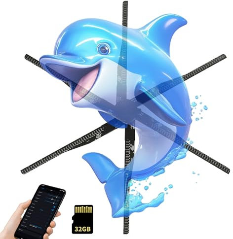 3D Hologram Fan WiFi Projector, 96CM Hologram Projector Advertising Display with 1532 Lamp Beads, Supports Upload of 3D Text Edited by APP, for Shop, Bar, Party Advertising