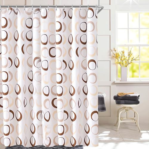 Lerores Rideau de douche 150 x 180 cm - Couleur camel - Cercle - Ourlet lesté - Textile anti-moisissure - Imperméable - Lavable - En polyester - Avec 10 œillets et anneaux de rideau de douche - Pour