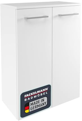 FACKELMANN Verona Hängender Doppel Midischrank – Premium Badmöbel Made in Germany – Weiß-Hochglanz – 60,2 x 82,6 x 32 cm – Inklusive Schublade zum Ausziehen