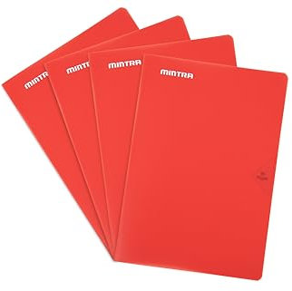 MINTRA lot de 4 Cahiers 90gm agrafés en Couverture Polypro 24x32 cm Grands Carreaux SEYES (48 pages, Rouge)