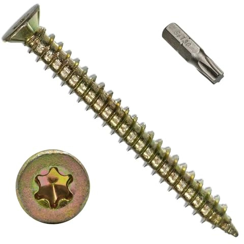 MultiScrew Concrete Screws 7.5 x 200mm (Pack of 20) Torx Drive Flat Countersunk Head Yellow Zinc Use Without Plug For Brick Hollow Block Natural Stone Window Frame Door and General Joinery