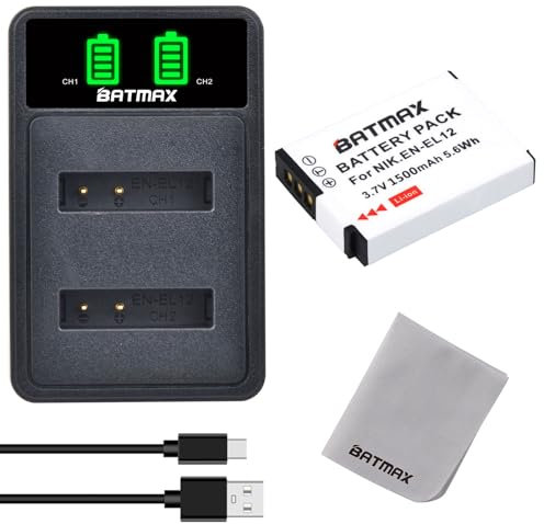 Batmax EN-EL12 EN EL12 Battery and USB Battery Charger for Nikon Coolpix A1000 COOLPIX S1000 S1200pj AW120s AW120 S9900s A900 S9700 W300 S610 S620 S630 S640 S8100 S8200 S9050 P340 P330 P320 P310 P300