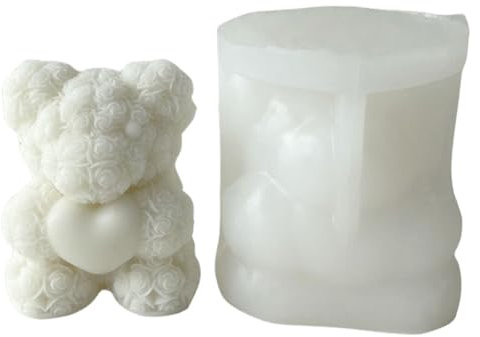 AMZLORD Kerzen-Seifenform, Rosenbär-Silikonform, Geburtstagsgeschenk, Rosenbär-Kerzenform, Muttertagsgeschenk, Kaninchen-Silikonform for Hochzeitsgeschenke, zur Schaufensterdekoration
