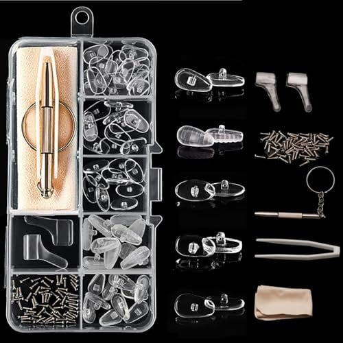 Glasses Nose Pads,35 Pairs Spectacle Repair Kit Glasses Nose Pads Silicone Screw-in Nose Pads with Glasses Screws Screwdriver Tweezers and Cleaning Cloth Glasses Repair Kit