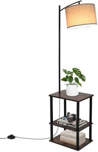 YOURLITE Lampadaire avec Table de Rangement 40x30x150cm, Lampe sur Pied avec Étagère de Rangement et Abat-jour Beige,Convient Pour Chambre, Salon, Bureau, Noir et Brun (Marron)