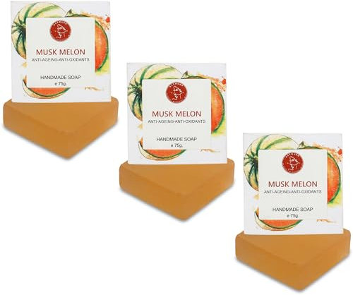 AATMANA Musk Melon Handmade Natural Bar Soap for Men & Women, Moisturizing Body & Face Soap, 7.9 Oz Soap Bars (3 Soap Set)