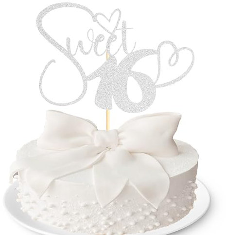 Sotpot 1PC Sweet 16 Cake Topper Silver Glitter Happy 16th Birthday Cake Topper for Sweet Sixteen Theme Party Cake Decorations
