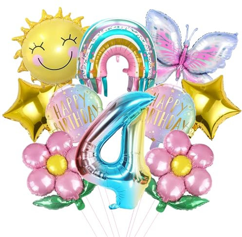 Mizijia 10 Stück Schmetterlinge Geburtstagsdeko 4 Jahre Junge Mädchen, Schmetterlinge Luftballons Set, Party Deko Ballons, Folienballon Deko, Kinder Geburtstag Deko Party Luftballons (4)