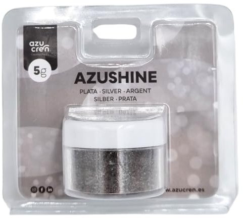 Azucren, Paillette Alimentaire, Paillette Alimentaire cocktail, Poudre Pailletée Comestible, Idéale pour la Décoration de Gâteaux, de Fondants, de Crème au Beurre, 5 Grammes. AZUSHINE (Argenté)