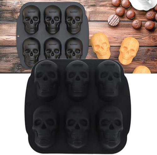 Totenkopf-Kopf-Backform, Halloween-Tablett, Skelett-Silikonpfanne, Schwarzer Kopf, Knochenform, Backgeschirr-Sets für Halloween-Herd Im Freien