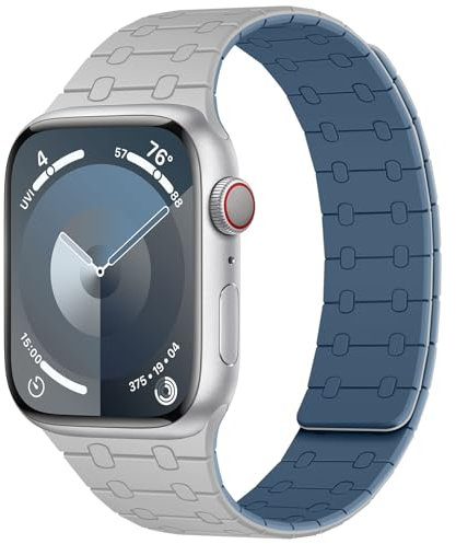 Amizee Correas Compatible con Apple Watch 42mm 41mm 40mm 38mm, Pulsera Magnética Silicona para iWatch Series 10 9 8 7 6 5 4 3 2 1 SE (Gris Azul)