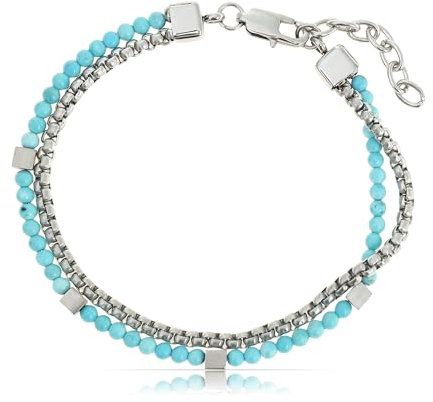 Made by Nami Zweireihiges Armband Herren mit Perlen in Silber und Türkis Wasserfester Schmuck 18 + 4 cm Länge Geschenke für Männer (Türkis)
