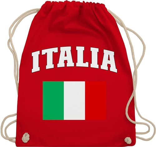 Turnbeutel Rucksack - Fußball EM WM - Taschen - Italia Schriftzug mit Flagge | Italien | Italy - Unisize - Rot - 2024 fussball fanartikel world cup fußball-em em-fanartikel 2024em soccer euro 24