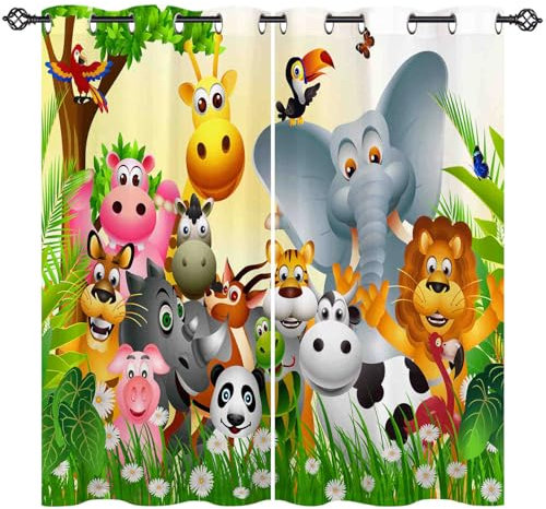 ANHOPE Safari Tier Löwe Tiger Panda Blickdichte Gardinen mit Ösen Thermo Vorhänge Blackout Curtain Kinder Jungen Mädchen Verdunklungsvorhänge Wohnzimmer Schlafzimmer Vorhang 2er Set H 175 x B 140 cm