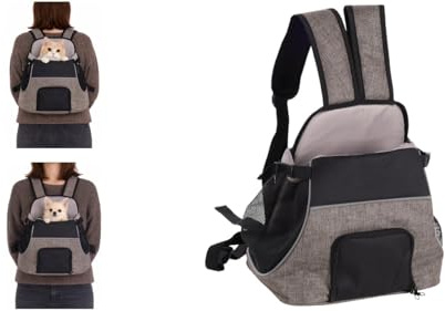 Hundetasche - Bauchtrage Xanty Taupe – 29x23x38cm – Polyester – Öffnung Kordel – Reflektoren – Boden herausnehmbar – Sicherheitsleine – Schulter- & Taillenriemen