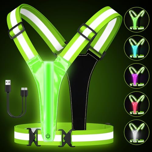 Fitense LED Warnweste Fahrrad Reflektorweste, LED Laufweste Reflektorweste Warnweste Wiederaufladbare USB Lauflampe, Reflektorweste Leuchtweste Lauflicht für Joggen Wandern oder Radfahren
