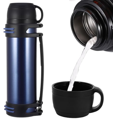 ONEVER Botella térmica de doble pared, termo de acero inoxidable de 2 L, botella aislada para viajes, botella térmica para bebidas calientes, taza de café con tapa, sin BPA y a prueba de fugas, color